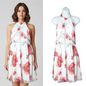 Two Sisters The Label Floral Halter Mini Dress Chiffon Size Large Boho Chic